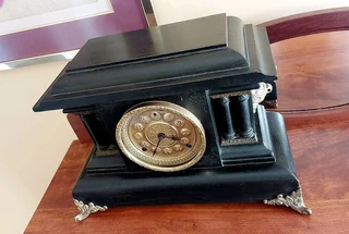 Antique vintage mechanical mantle mantel clock Welsch Black Forest