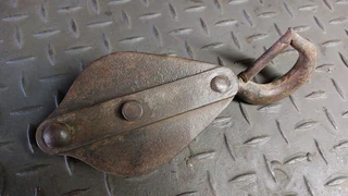 Vintage pulley metal hook rope cable roping cabling slide sliding zipline