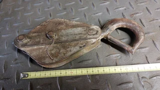 Vintage pulley metal hook rope cable roping cabling slide sliding zipline