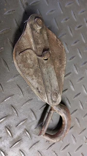 Vintage pulley metal hook rope cable roping cabling slide sliding zipline