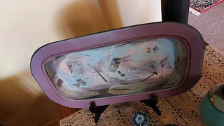 Decorative art decor lamp light pottery clay ceramic plate bowl on stand matching pieces