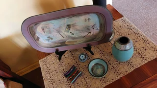 Decorative art decor lamp light pottery clay ceramic plate bowl on stand matching pieces