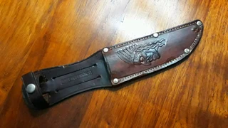 Vintage antique genuine leather sheet scabbard knife guard German made Indian Apache messed skede