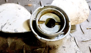 Boat yacht sailboat dingy rubberduck zodiac yamaha 3 blade prop propellor aluminium outboard engine