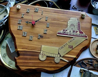 Wall clock vintage antique Groot Trek Voortrrekker Monument Great Trek kiaat limited edition decor