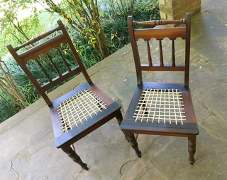 2x stinkhout antique vintage riempies chairs solid wood seats