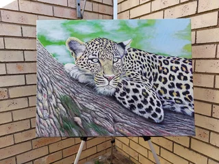 Leopard in tree. Oil painting 80cm x 60cm, NEW