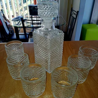 Vintage 1980s Wheaton do Brasil 7-Piece &#34;On the Rocks&#34; Decanter Set