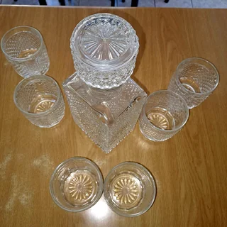 Vintage 1980s Wheaton do Brasil 7-Piece &#34;On the Rocks&#34; Decanter Set