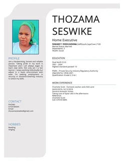 Seeking Domestic or Security Position in Cape Town