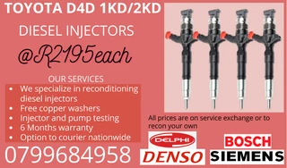 Toyota D4d 1kd/ 2kd Diesel Injectors/ We Recon And Sell On Exchange
