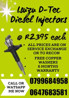 Isuzu D-tec Diesel Injectors For Sale 6 Months Warranty