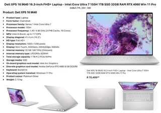 Dell XPS 16 9640 16.3&#34; FHD&#43; Laptop - Intel Core Ultra 7 155H 1TB SSD 32GB RAM RTX 4060