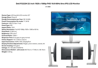 Dell P2225H 22-inch 1920 x 1080p FHD 16:9 60Hz 8ms IPS LCD Monitors