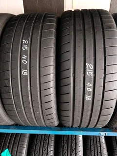 2x 215 40 18 tyres with good treads available for sale