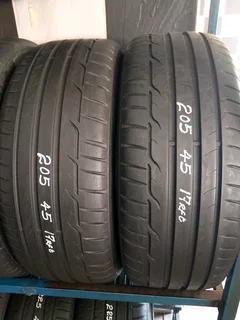 2x 205 45 27 Dunlop run flat tyres with good treads available for sale