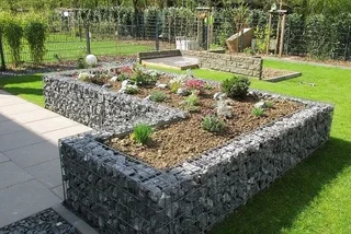 Gabions walls and plants baskets