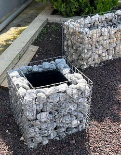 Gabions walls and plants baskets
