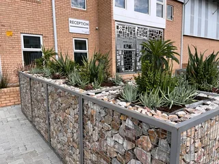Gabions walls and plants baskets