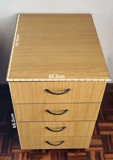 Wooden 4-Drawer Pedestal / Filing Cabinet on Wheels