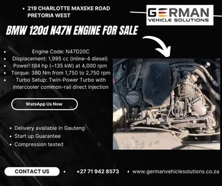BMW 120d n47n diesel engine for sale complete