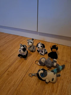 Stuffed fluffy animal toys and keychains