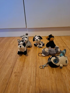 Stuffed fluffy animal toys and keychains