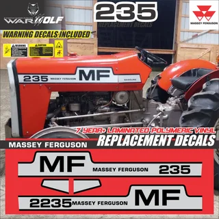 Massey Ferguson 235 - Replacement Decals - Stickers  Safety Warning Decals Included - WarWolf