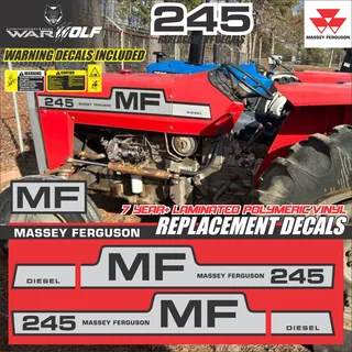 Massey Ferguson 245 Diesel - Replacement Decals - Stickers  Safety Warning Decals Included - WarWolf