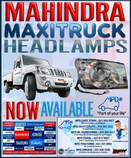 Mahindra Maxitruck headlamps available to order at MPD Mt Edgecombe!