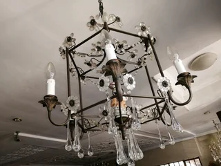 Unique vintage French German Chandelier with Murano Glass Drops