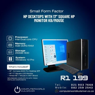 Dual Core HP Desktops and 17inch Hp lcds (Refurbished)