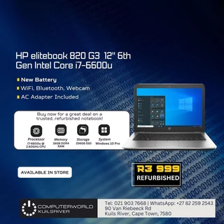 HP EliteBook 820 G3 12inch  6th Gen intel core i7-6600u(Refurbished)