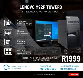 I5 Lenovo M92p Towers And 19inch Lcd Combo For R1999