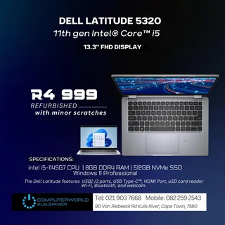 I5 11th Gene Dell Latitude 5320 13.3inch Fhd Laptops For R4999