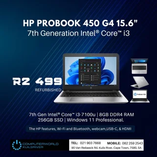 I3 7th Gene Hp Probook 450 G4 15.6inch  Laptops For R2499
