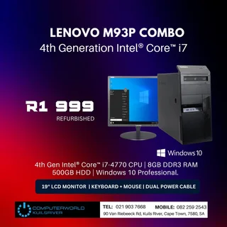 I7 Lenovo M93p Towers Combos With 19inch Wide Lcd For R1999