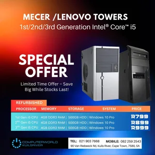 I5 Mecer And Lenovo Towers From R799