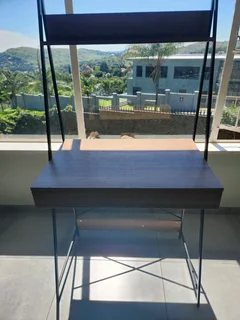 Brown wood twin-stack desk