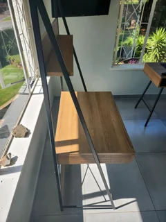 Brown wood twin-stack desk