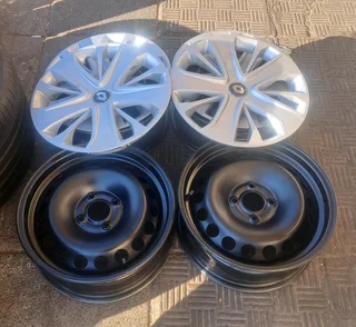 15 inch Np200 &amp; Renault steel rims and wheel covers, 4x100 pcd 4 Renault Kiger and Renault Clio
