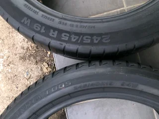  One 245/45R19 continental and One 245/40R19 bridgestone normal tires.R500 each tire.