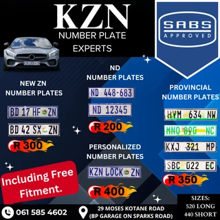 Kzn Number Plates | Inc. Free Fitment.