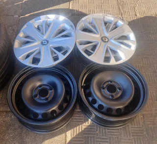 15 inch Np200 & Renault steel rims and wheel covers, 4x100 pcd 4 Renault Kiger and Renault Clio