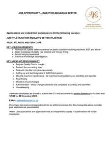 Job Opportunity for Injection Moulding Setter
