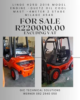 Forklift Linde H25D / 4 meter mast  / 2016