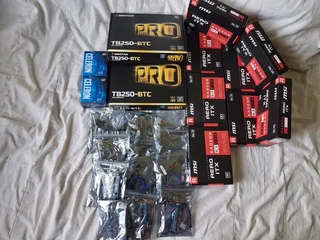 Bundle: 8x AMD RX 550 GPU, 2x TB250-BTC Motherboards, Celeron G4930, 12x Risers