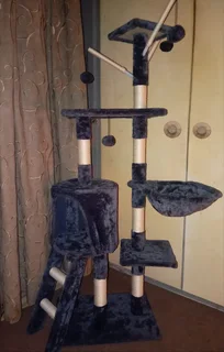  138cm Large Cat Tree Stand & Play House – Dark Grey