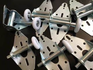 Silver Steel hinges, garage door wheels