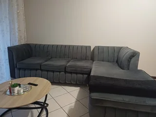 Like-New Grey Velvet L-Shape Couch